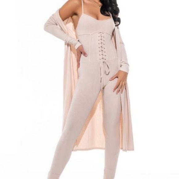 AKIRA Pants - "Mindy Ribbed Layering Jumpsuit & Cardigan"